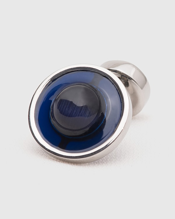 Catseye & Rhodium Plated Oval Blue