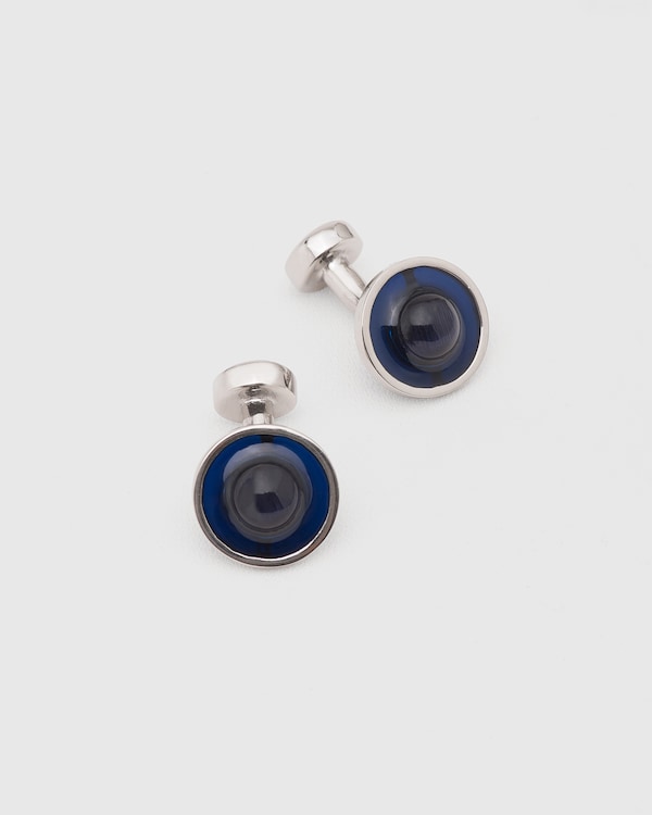Catseye & Rhodium Plated Oval Blue