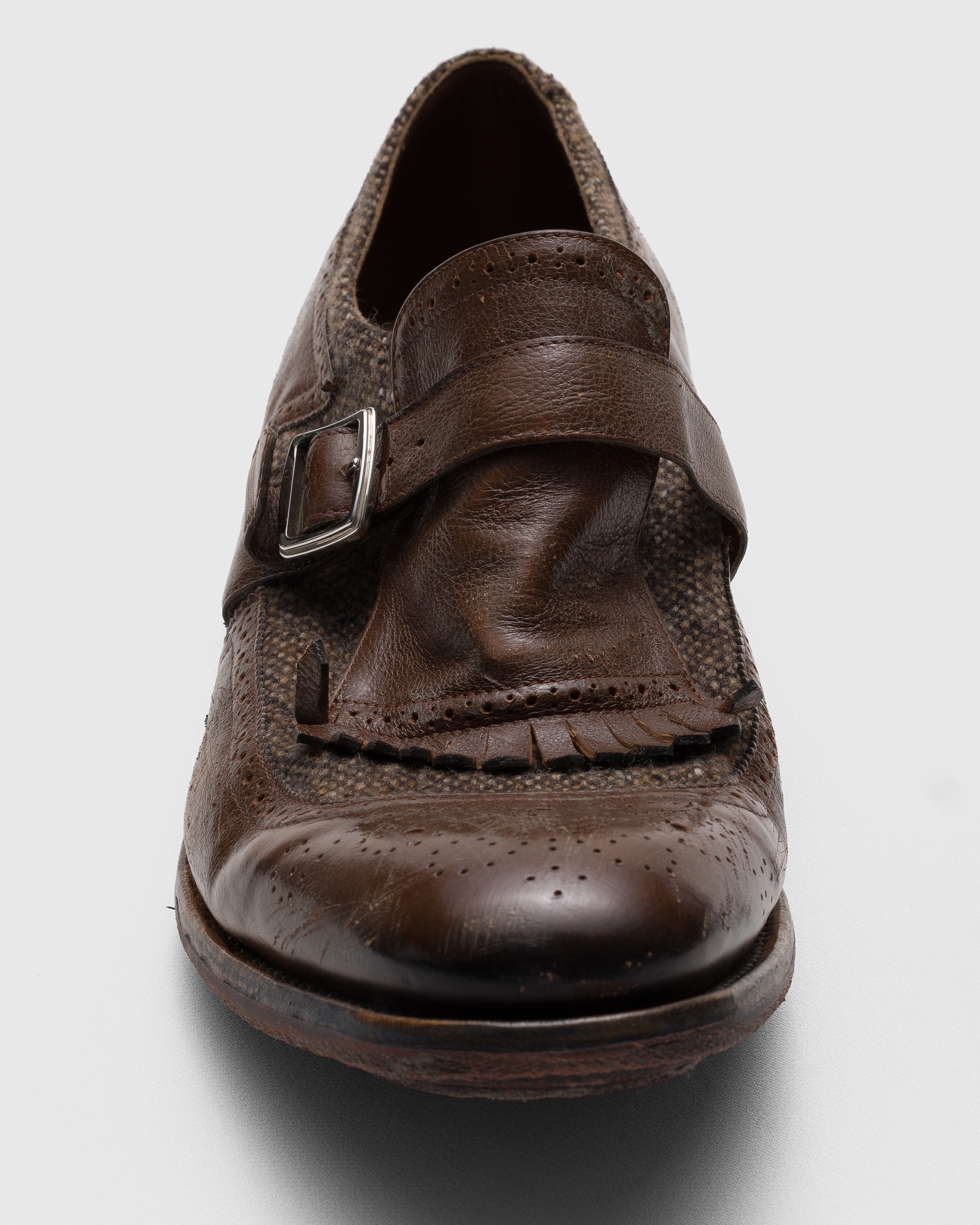 ブラウン アンティークレザーとウール モンクストラップ | Church's