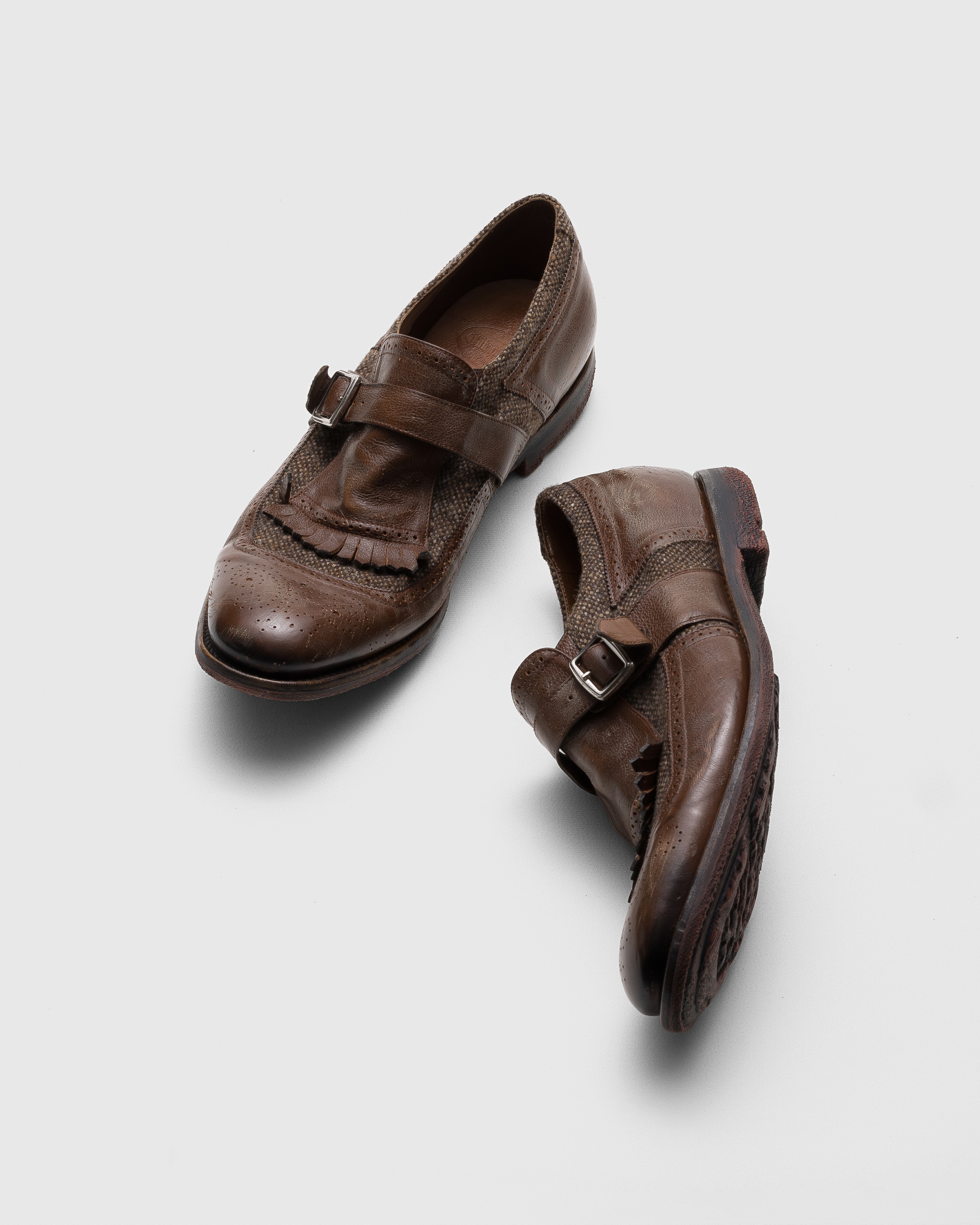 ブラウン アンティークレザーとウール モンクストラップ | Church's